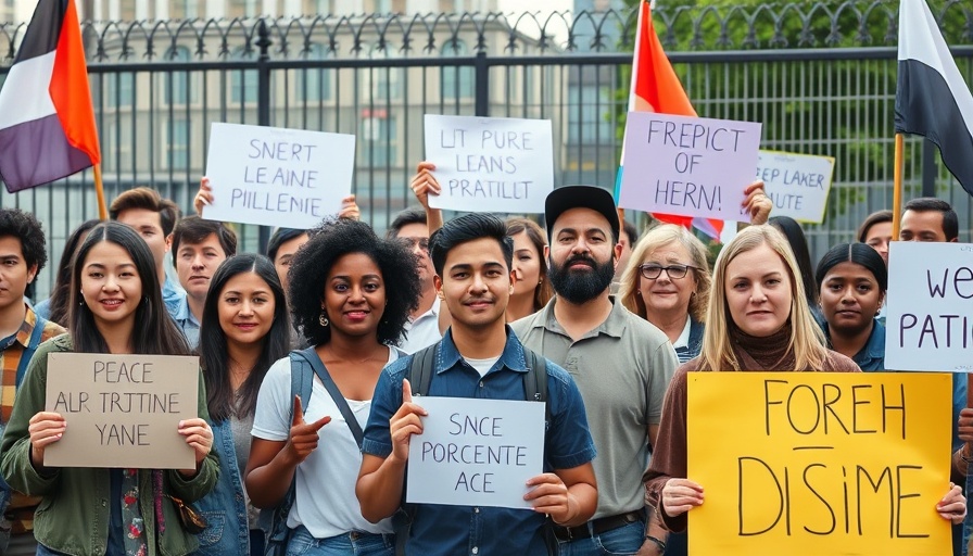 U.S. Immigration Policy Protests with signs and diverse group