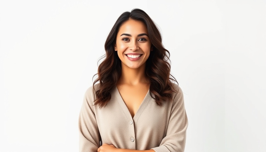 Confident woman sharing mental health techniques, smiling in a video.