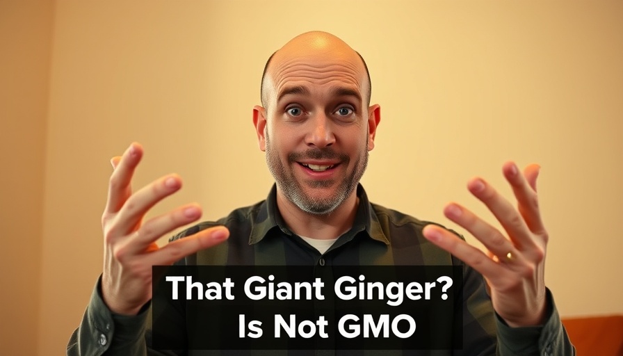 Man explaining with hand gestures about natural ginger indoors, light wall background.
