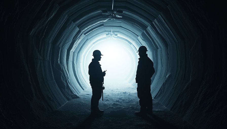 Silhouetted workers in Texas Capitol expansion tunnel.