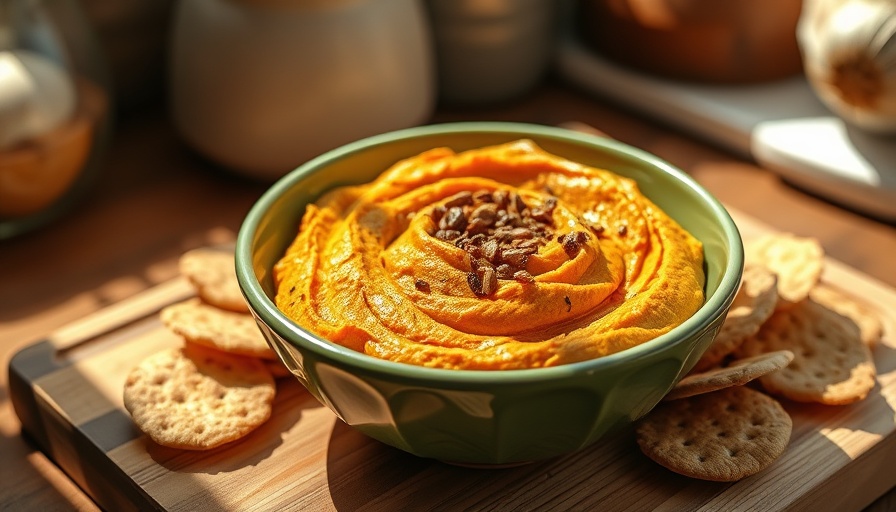 Roasted garlic and sweet potato hummus with crackers.