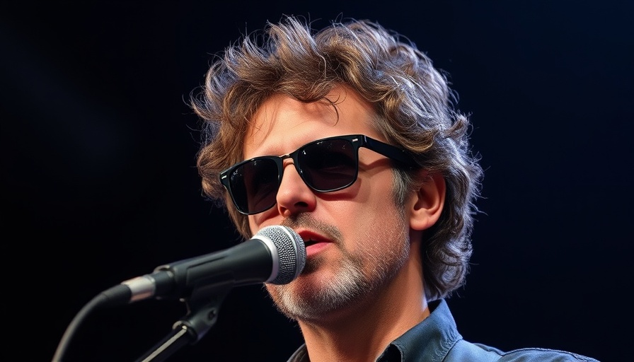 Curly-haired man speaking into a microphone on stage for SiriusXM.