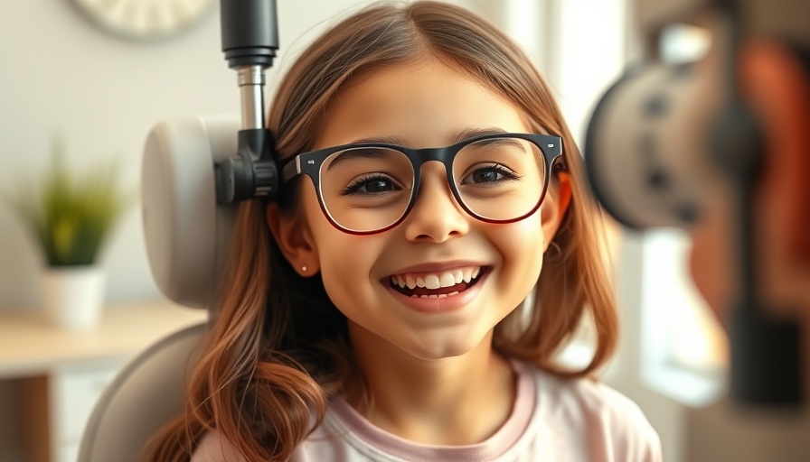 Smiling child at eye exam possibly related to diet effects on vision.