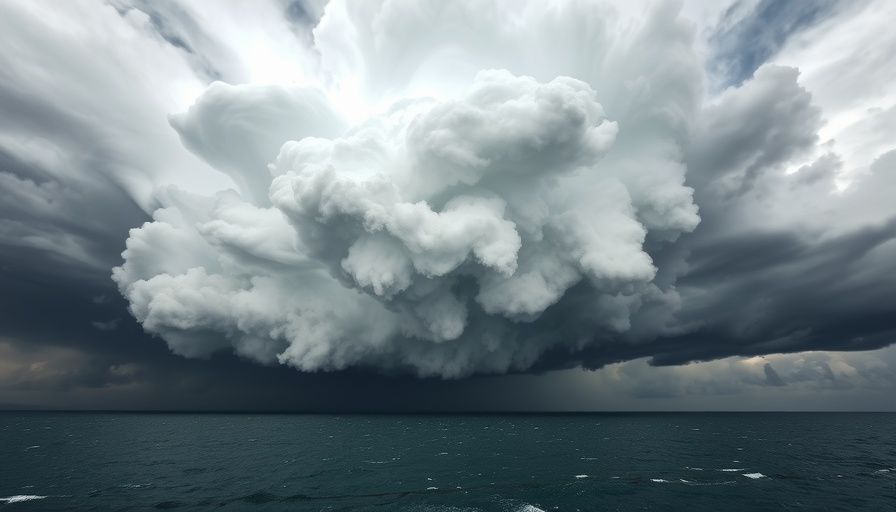 Gulf storm predictions illustrated by swirling storm clouds.