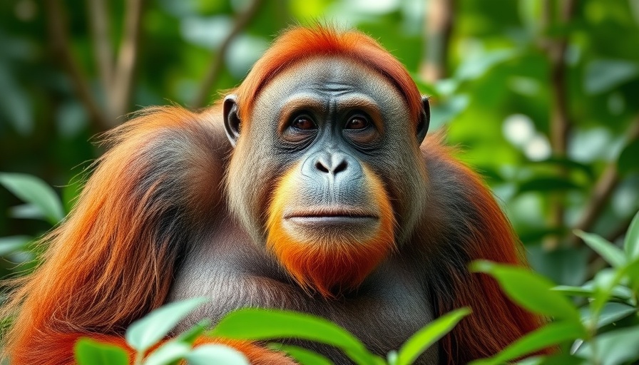 Serene orangutan in jungle reflecting on healthy lifestyle habits.