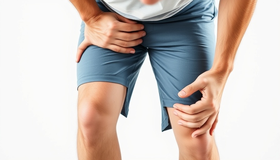 Exercise and joint pain relief concept with man holding knee.