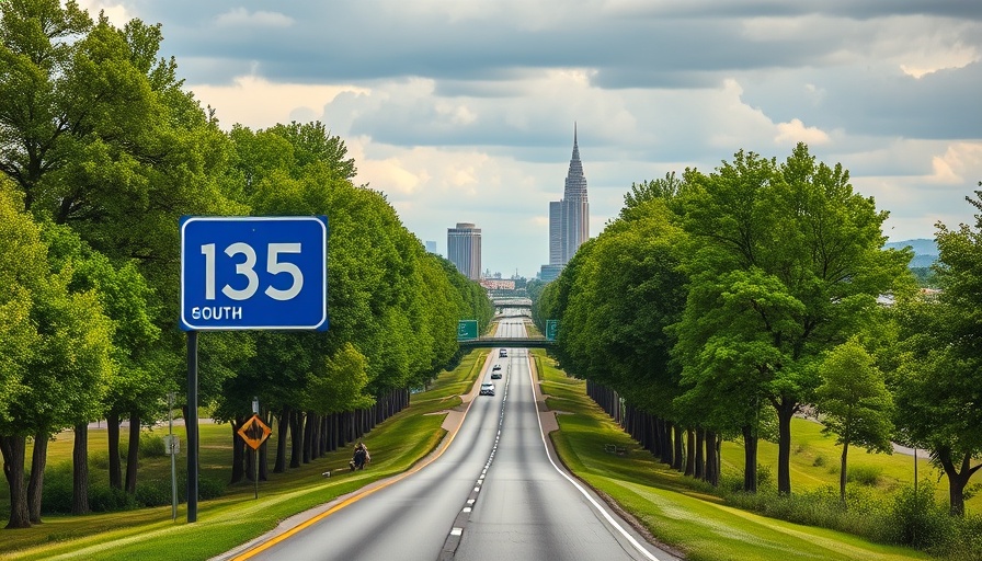 I-35 expansion project sign with road and trees in view.