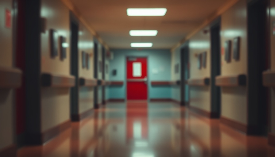 Blurry hospital corridor with red door, representing AI challenges in NHS.