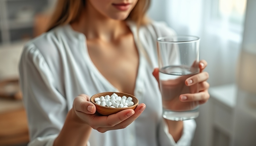 Young woman holding magnesium glycinate tablets with water