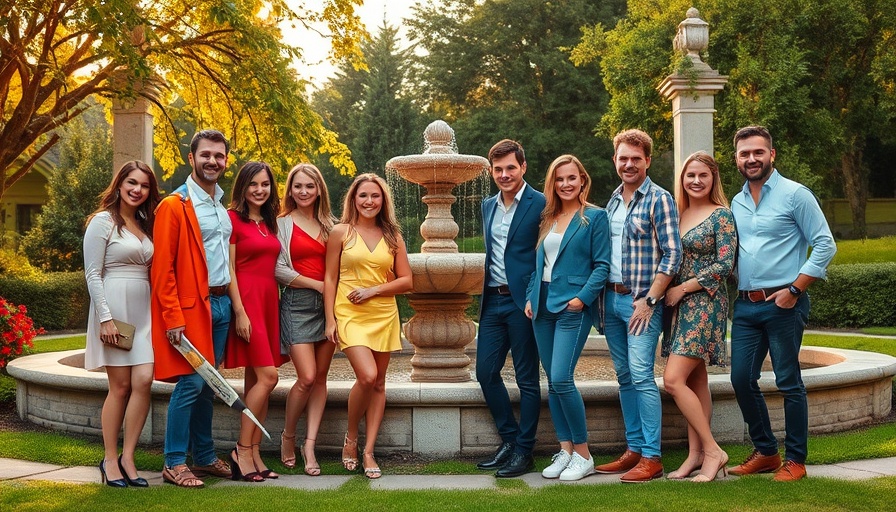 Group enjoying Austin lifestyle in vibrant garden setting at sunset.