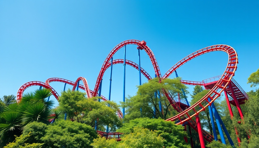Staggering debt Six Flags Fiesta Texas roller coaster with loops.
