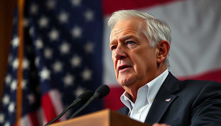 National news coverage of a serious older man speaking at a podium.