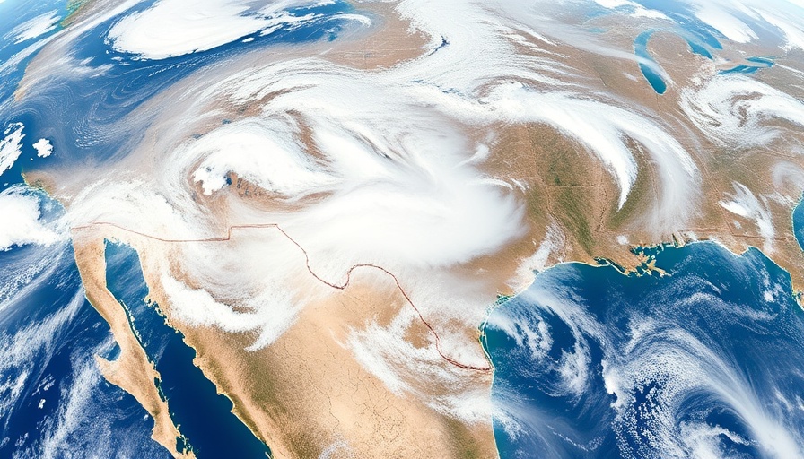 Satellite image of Texas showing cloud patterns, Austin weather forecast.