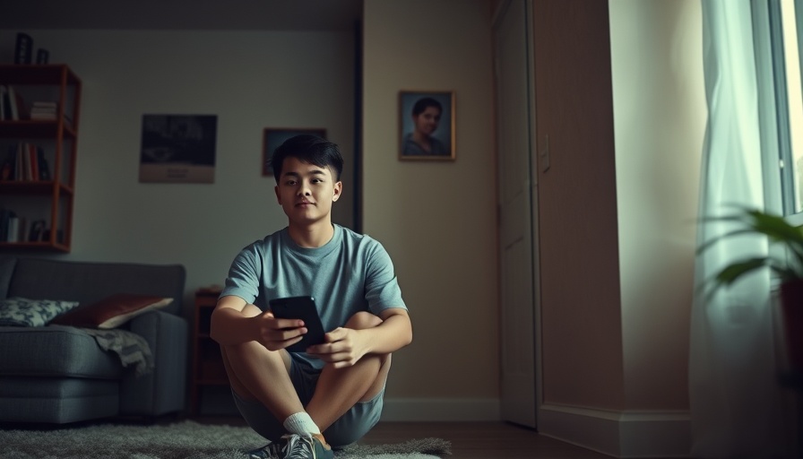 Person focusing quietly with device in cozy living room.