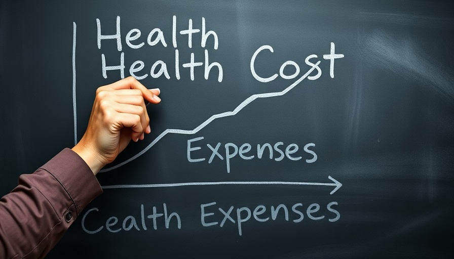Graph illustrating increase in employer health-care costs on chalkboard.