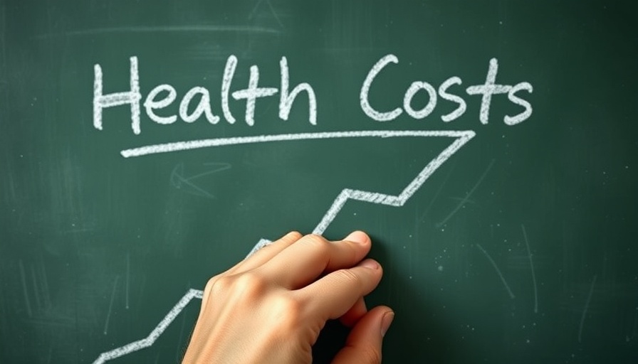 Chalkboard graph showing increase in employer health-care costs.
