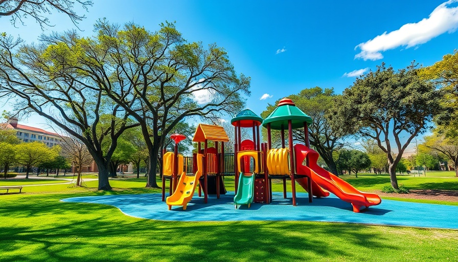 Austin local parks vibrant playground, sunny day scene