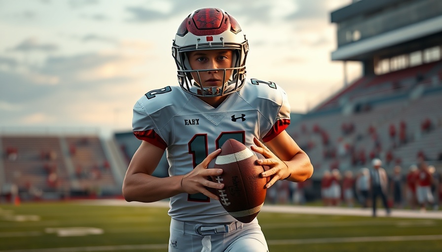 Westwood vs McNeil football player holding ball in stadium.