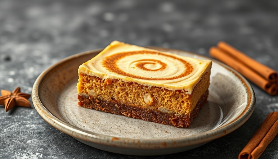 Vegan pumpkin snickerdoodle cheesecake bar with cinnamon.