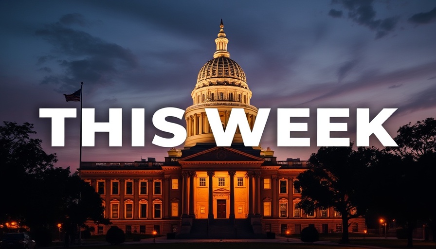 Texas Capitol and bold weekly update text about state issues.