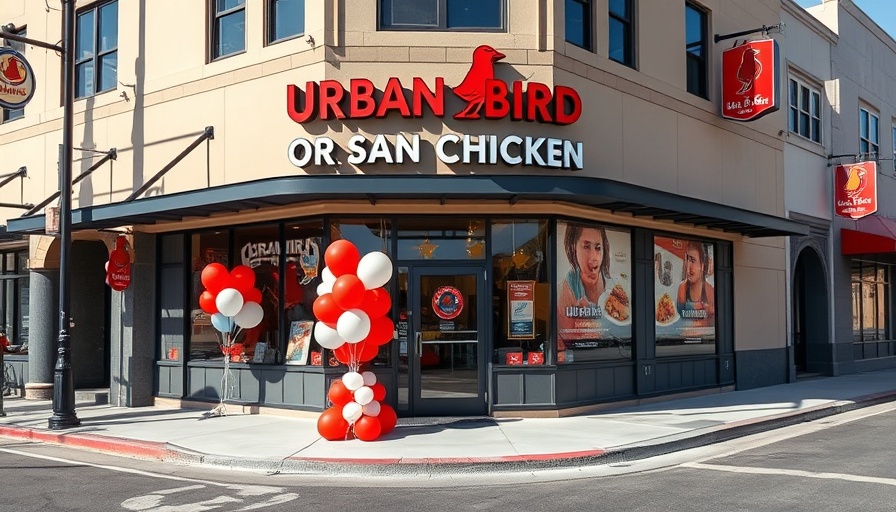 Urban Bird Hot Chicken storefront in San Antonio with balloons.