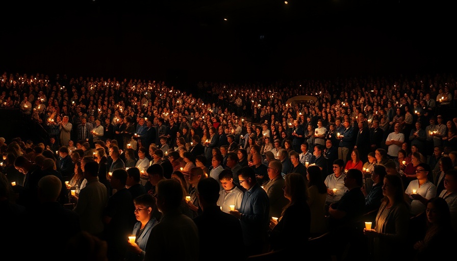 Charlie Kirk assassination vigils memorial with crowd holding lights.