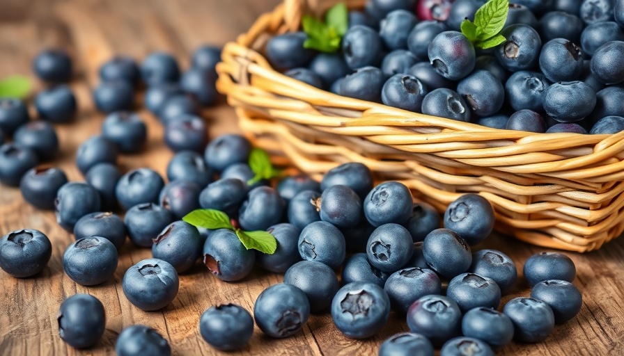 Fresh blueberries on wooden surface promoting healthy aging nutrition.