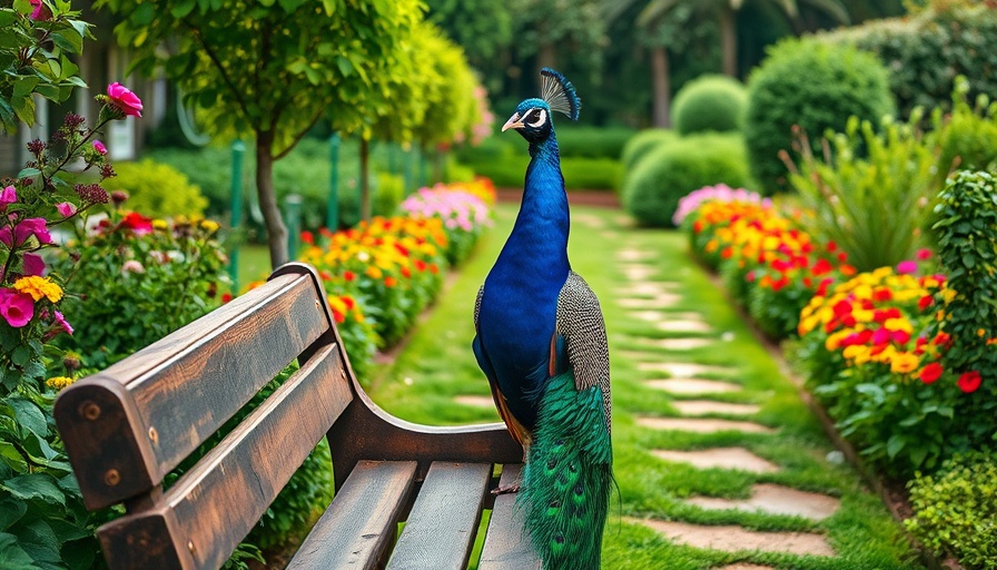 Exquisite peacock in a vibrant garden, Austin Youth Art Contest 2025.