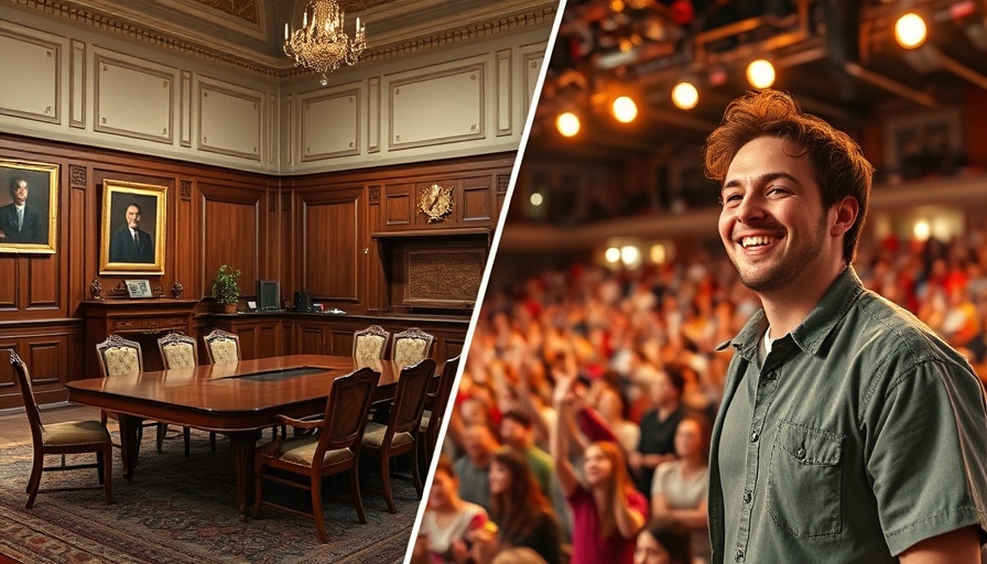 Contrasting scenes of vintage meeting room and lively public event, highlighting free speech celebration.