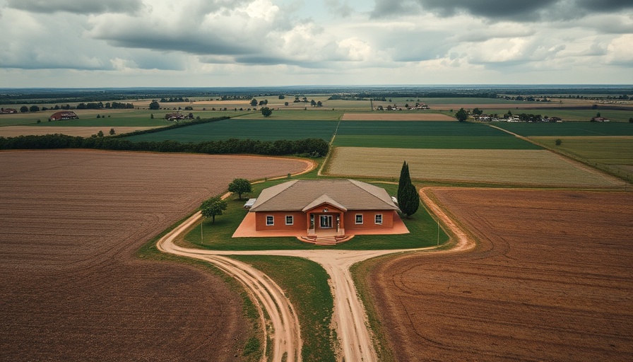 Aerial view of rural clinic highlighting healthcare access challenges.