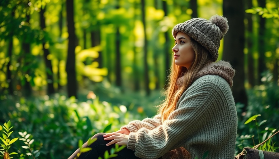 Forest bathing benefits: Woman enjoying tranquil nature in the woods.