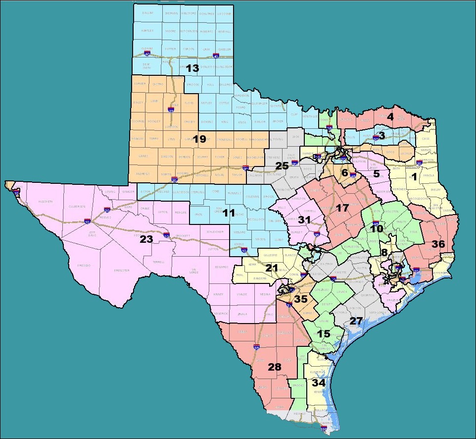 Texas redistricting map highlighting political races and voting rights.