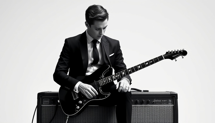 Sophisticated young man in a suit on amplifier at Austin music scene events