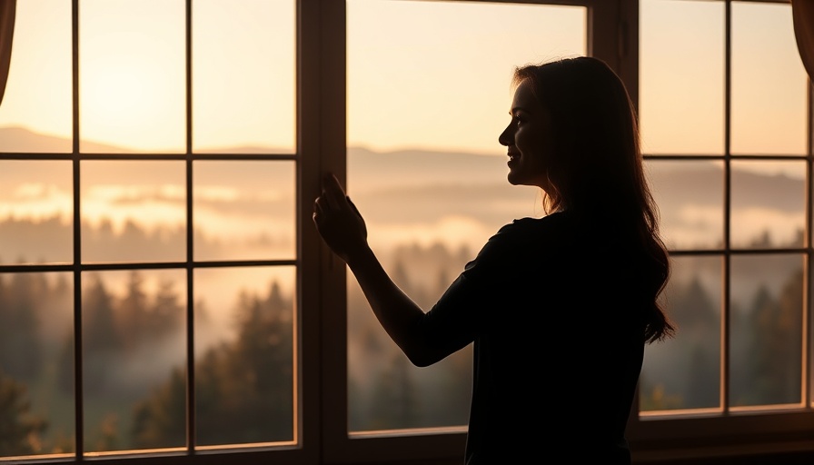 Woman improving indoor air quality by opening window to nature.