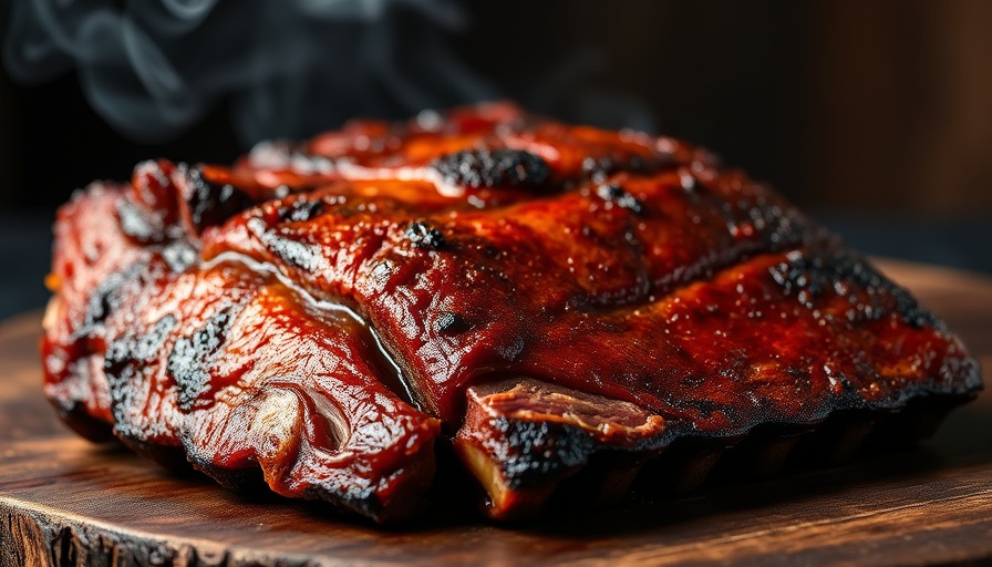 Central Texas BBQ spots serving smoky beef ribs on wooden board.
