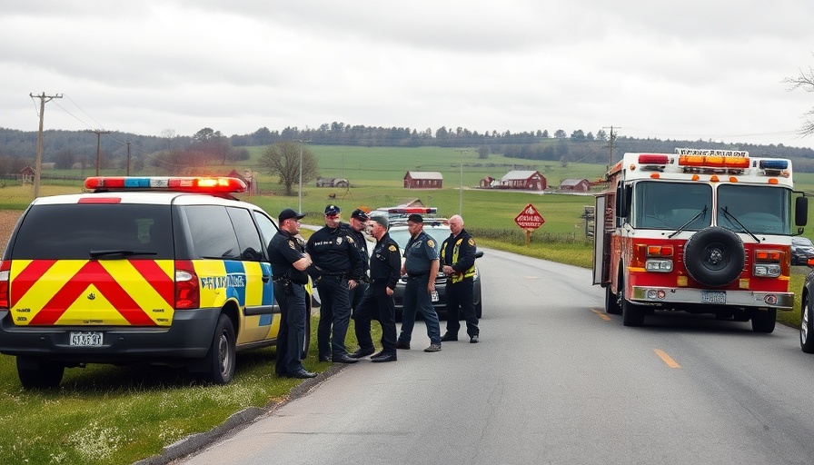 Emergency response scene on rural Pennsylvania road with police and fire vehicles