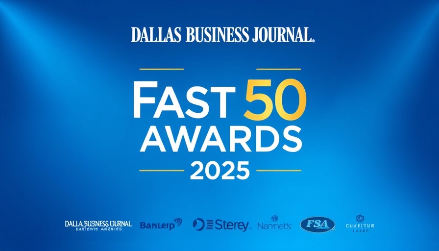 Fast 50 Awards 2025 logo with sponsor logos on blue background