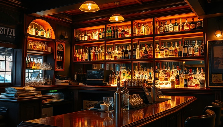 Cozy Austin jazz bar interior with fully stocked bar.