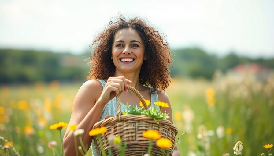 Woman enjoying nature, holding produce, symbolizing plant-based diet.