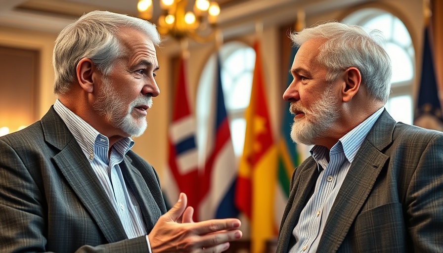 Two men discussing international policies indoors