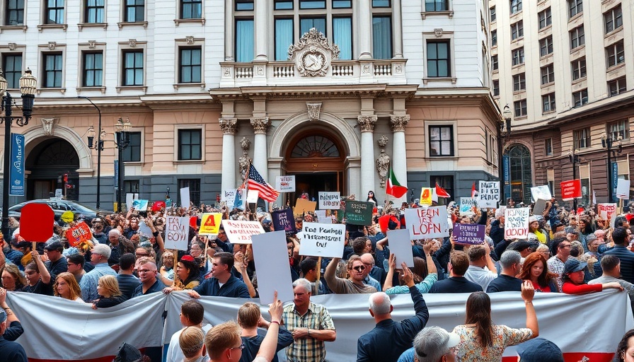Protesters outside building, national political news event.