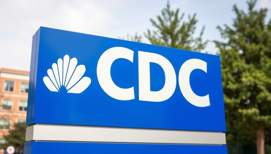 CDC sign displaying health services logo and lettering, daytime.