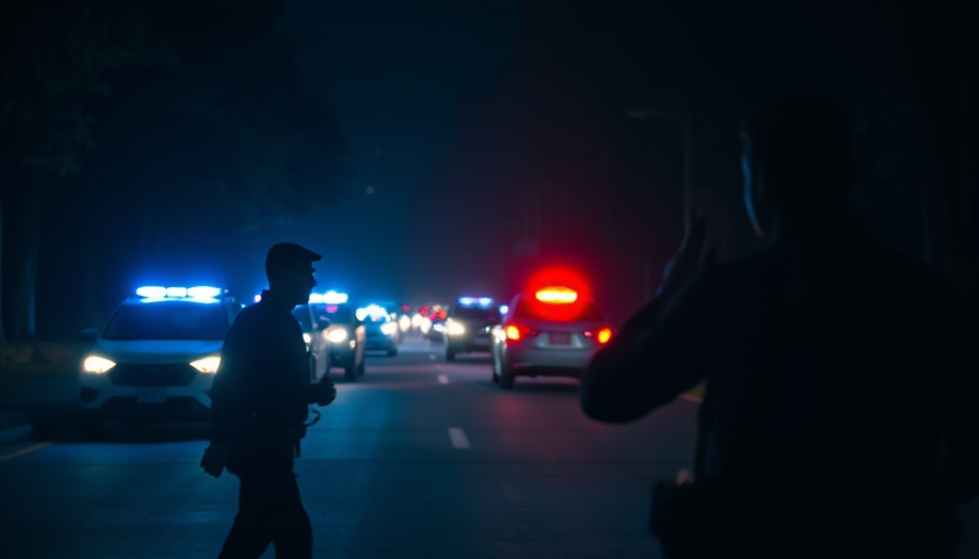 Police roadblock scene at night in New Hampshire.
