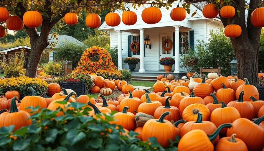 Houston entertainment guide: Charming fall pumpkin display in a garden setting.