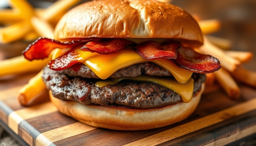 Juicy burger with fries representing Western diets.