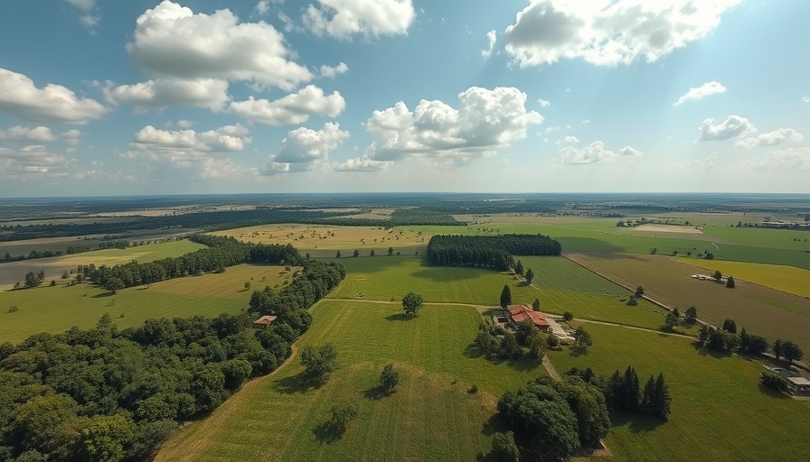 Aerial view of expansive ranch landscape for sale.