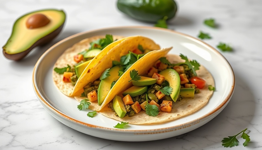 Avocado Tomatillo Breakfast Tacos with jalapeños on a white plate.
