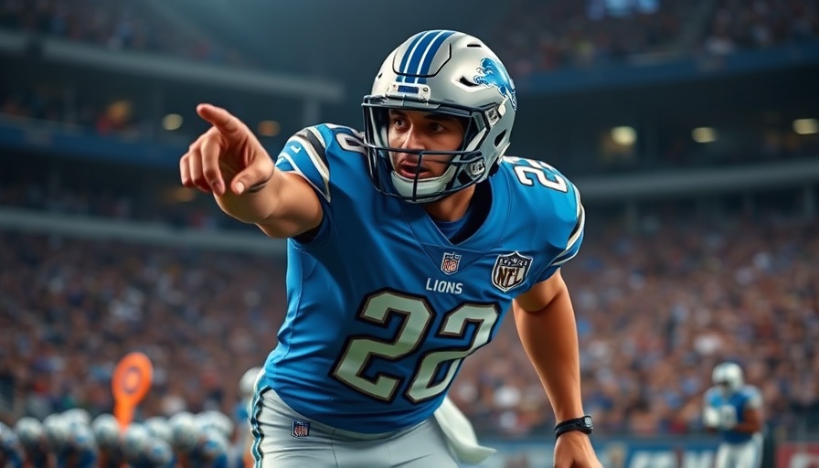 Detroit Lions player in action during game, intense focus.