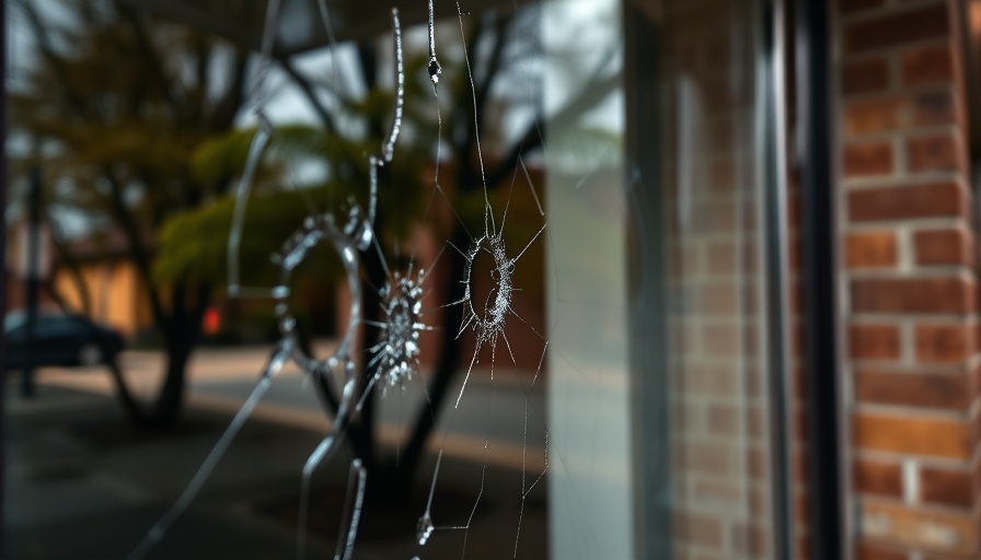 Breaking news abc: Window with bullet holes and broken glass.