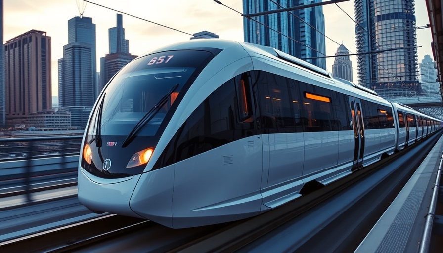 Modern train in urban environment symbolizing Tyler Texas light rail system.